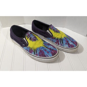 Vans Classic Slip On Tie Dye Shoes Purple Yellow Blue Mens 9.5 Womens 11 Hippie